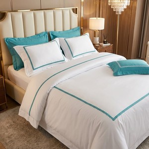 Elegant Geometric Embroidered <b>Duvet</b> Cover <b>Set</b> Premium Soft Cotton Bedding Luxury Hotel Quality Teal Border Sheets <b>Set</b> Home Decor - Product Image 1