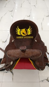 Custom Aztec <b>Tooled</b> Deep Seat Turquoise Buckstitch Western Barrel Genuine <b>Leather</b> Horse Saddle with Durable soft padded seat - Product Image 2