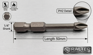 Phillips <b>Screwdriver</b> Bit PH2 Sand Blasted Finish 50mm Forged Impact Steel Individual Piece with PP Bag Taiwan OEM DIY - Product Image 2