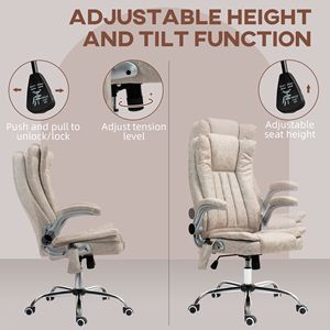 Chaise de bureau exécutive à dossier haut chauffante avec accoudoirs rabattables et roulettes pivotantes - Blanc crème (PU) - Product Image 5