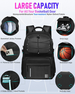 Bolsa para equipo de fútbol, ​​mochila deportiva de gran capacidad, compartimento separado para zapatos, bolsillo para botella de agua, cremallera de nailon - Product Image 3