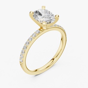 Anillo de Compromiso con Diamante Cultivado en Laboratorio de Corte Ovalado de 2.22 Ct, Banda Pavé de Oro Amarillo de 9K, 4 Puntas, Joyería Fina al por Mayor - Product Image 2