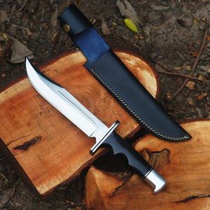 Couteau Bowie artisanal en acier inoxydable, bord partiellement dentelé, manche en Micarta, étui en cuir, pour camping et usage extérieur 3 - Product Image 1