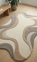Tapis moderne abstrait à poils moyens, antidérapant, tufté à la main, en laine douce, avec support en toile de coton, épaisseur 10-14 mm pour