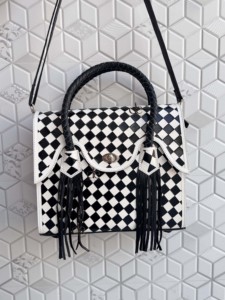 New Designer Hand Tooled Leather Fringe Checkered Pattern Genuine Leather <b>Handbag</b> <b>Big</b> Size Shoulder Strap For Women Daily Use - Product Image 4
