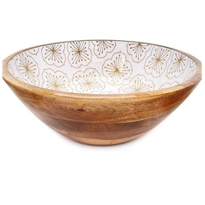 Bol à salade en bois naturel fait main, tendance et de qualité supérieure, avec impression émaillée décorative, bol de service rond, taille et forme personnalisées - Product Image 6