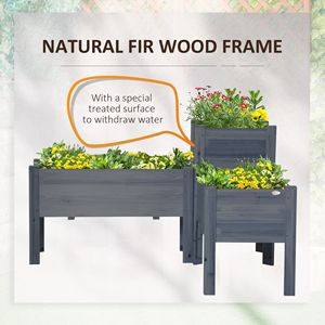 Set di 3 Fioriere Rialzate Classiche in Legno Grigio con Gambe per Orto, Erbe Aromatiche, Balcone, Giardino e Patio - Product Image 6