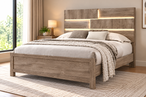 Cama de plataforma clásica BRP2322, tamaño Queen, con marco de panel, para hogar moderno, con iluminación LED, muebles de cama de plataforma, catálogo minorista. - Product Image 1