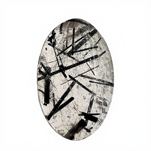 Cuarzo rutilado negro natural de forma ovalada, cabujón de piedra preciosa suelta con parte superior lisa para la elaboración de joyas. - Product Image 5