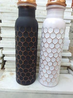 Bouteille d'eau en cuivre pur martelé, anti-fuite, écologique, pour usage extérieur, design ayurvédique, vaisselle d'Inde (350ml-1000ml)