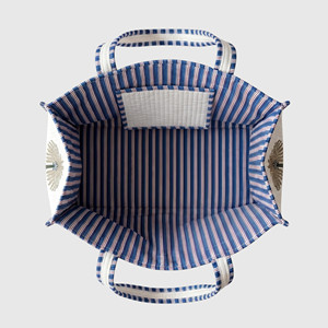 Bolso Tote Acolchado con Palmeras Bordadas, Asas a Rayas Blancas y Azules, Estilo Preppy, Bolso de Playa - Product Image 4