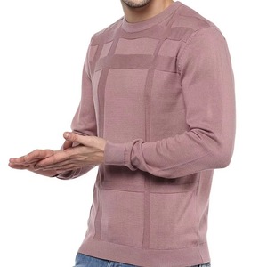 Men's Gray Crew Neck Sweatshirt Regular Fit Solid Color Knitted Pullover Autumn Casual Wear - Product Image 3