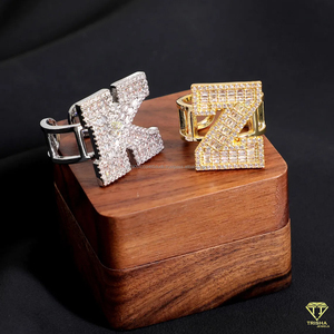 Bague à quatre doigts Hip Hop Iced Out avec lettres et diamants Moissanite taille baguette, bijou audacieux pour homme - Product Image 2