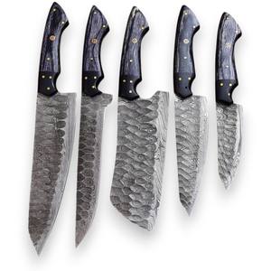 Juego de Cuchillos de Chef Profesionales de Acero de Damasco, Forjados a Mano, 5 Piezas, Ligeros, Duraderos, Afilados como una Navaja, Ambidiestros, con Funda de Cuero - Product Image 1