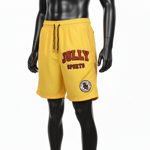 Pantalones cortos cortavientos para hombre de microfibra de poliéster GSM de secado rápido, color amarillo, con serigrafía y logotipo bordado. - Product Image 4