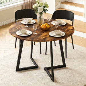 Mesa de comedor con tablero de madera, base de metal negro, mesa de comedor redonda de metal, para uso doméstico y en restaurantes, mesa de comedor para 4 personas - Product Image 6