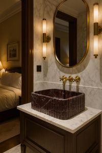 Lavabo de Baño Moderno de Mármol Rosso Levanto con Desagüe para Uso en Almacenes - Product Image 2