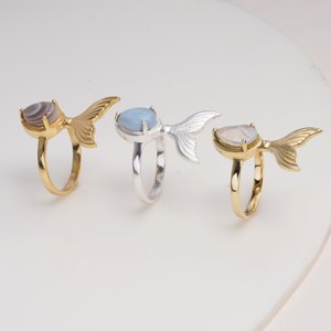 Moku Jewellery Brass <b>Ring</b> Rainbow Moonstone Pear Shape Prong Set Gemstone Fixed Size Mermaid Tail Glam <b>Statement</b> Handmade Women - Product Image 6