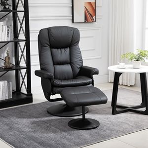 Poltrona Reclinabile Girevole in Pelle PU con Base Avvolta e Poggiapiedi, Meccanismo Manuale, Pouf Reclinabile per Soggiorno, Camera da Letto, Ufficio, Imbottitura in Spugna - Product Image 2