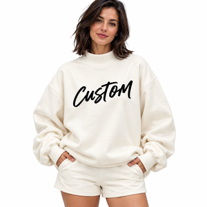 Sweat-shirt à capuche en molleton épais personnalisé avec broderie en coton, col roulé oversize, col montant, pour femme, vente en gros - Product Image 5