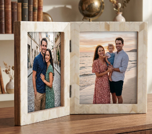 5x7 <b>Picture</b> <b>Frame</b> <b>Rustic</b> Wood Hinged Folding Double Photo <b>Frame</b> Double Sided Display Rotatable High Definition Glass TableTop - Product Image 4