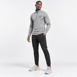 Men's Quarter <b>Zip</b> Long Sleeve Top Polyester Interlock Breathable Training <b>Shirt</b> Custom Logo Warm up Training OEM Supplier - Product Image 2