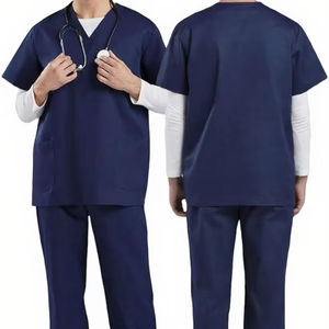 Conjunto de Uniforme Médico para Hombre, Top Elástico con Cuello en V y Pantalones con Cintura Elástica, Transpirable, 2 Piezas, 3 Bolsillos, Secado Rápido - Product Image 1