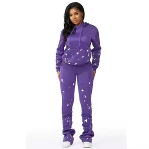<b>Men</b> Plus Size <b>Purple</b> Acid Wash Printed Hooded Tracksuit Set Casual Full Length Sweatpants Side Pockets Eco-Friendly Winter Wear - Product Image 3