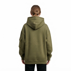 <b>Women's</b> Olive <b>Green</b> Oversized Hoodie <b>Fleece</b> Sweatshirt Cargo Sleeve Pocket Custom Logo Streetwear - Product Image 2
