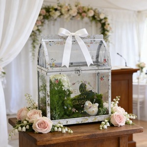 Terrario de metal y vidrio con forma de Casa Blanca, perfecto para exhibir o decorar estanterías, y para el estilo moderno del interior del hogar, procedente de la India. - Product Image 4