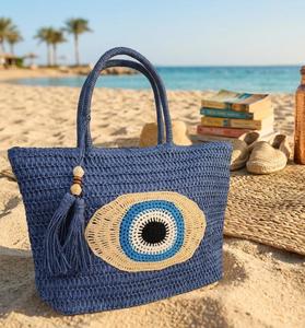 Bolso Tote de Rafia Tejido a Mano de Lujo Personalizado, Bolso de Playa con Borlas y Cuentas de Madera, Bolso de Mano para Mujer, Regalo para el Verano - Product Image 1