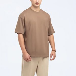 T-shirt pour homme de qualité supérieure, 100% coton, formel, respirant, coupe ample, épaules tombantes, couleur unie, tricoté numériquement sur mesure - Product Image 6