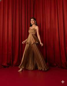 ชุดสูทปักลายซิมมี่ ชู ซีควินส์ พร้อมผ้าคลุมไหล่ท็อป พลาซโซ่ - Product Image 3