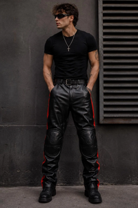 Pantalones de Cuero para Motociclismo, Acolchados, Negros, Estilo Retro, para Hombre - Product Image 3