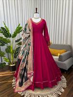 Robe Anarkali traditionnelle en mousseline rouge avec dupatta en organza doux, imprimé numérique, robe de fête indienne pakistanaise pour femmes, mariage, Diwali