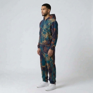 <b>Men</b>’s Vintage Abstract Printed Zip Up Hoodie <b>Jogger</b> Set Custom All Over Print Streetwear Fashion tracksuit - Product Image 2
