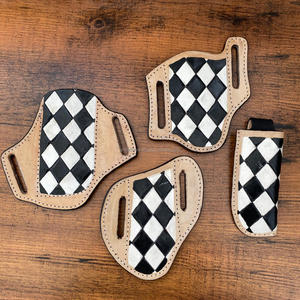 OEM/ODM 2025 nueva llegada funda para cuchillo nuevo soporte para Cuchillo de cuero genuino con lazo para cinturón y diseño de patrón de tablero de ajedrez clásico - Product Image 4