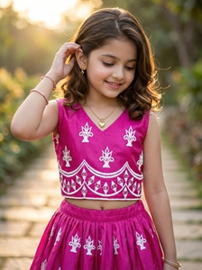 Shoryam mode enfants filles rose brodé Lehenga Choli indien ethnique fête porter jupe ensemble Dupatta mariage Diwali Festival - Product Image 6