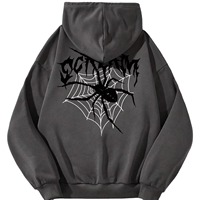 Gotik Örümcek Ağı Baskılı Kapüşonlu Sweatshirt Erkek Regular Fit Sonbaharlık Siyah Pamuklu Fransız Havlusu Sırt Logolu