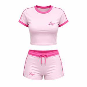 2026 OEM Custom Logo Women 2 Piece Set Summer Top and <b>Shorts</b> Set Wholesale Casual Athletic Tracksuit - Product Image 3
