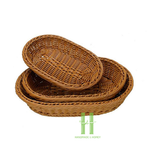 Juego de 3 Cestas de Mimbre Tejido para Pan y Frutas, Bandejas Duraderas de Polivime para Servir en Restaurantes y el Hogar, Bandejas Apilables para Almacenamiento - Product Image 6