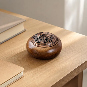 Quemador de Incienso de Madera de Nogal, Porta Incienso Redondo con Tapa de Bronce - Product Image 6