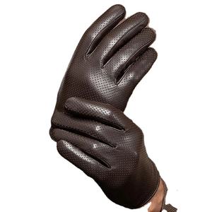 MERITORIOUS INTERNATIONAL Men's <b>Thin</b> Genuine Leather Touchscreen Compatible Motorbike <b>Gloves</b> Breathable Eco-Friendly Needle - Product Image 5