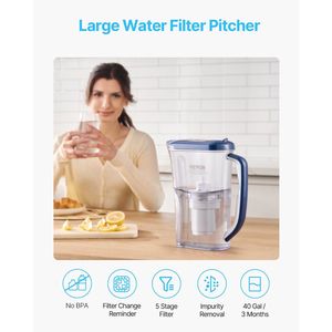 9 tazze di filtro acqua a 5 stadi 40 galloni BPA-Free brocca - Product Image 2