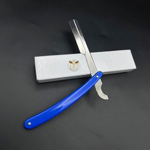 Navaja de Afeitar Profesional con Mango de Plástico Azul, Navaja de Afeitar de Acero Inoxidable para Barbería, Herramienta Plegable para Cortar el Cabello en Salón - Product Image 1