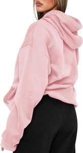 Sudadera Oversize Rosa de Cuello Alto para Mujer con Bolsillos, Hombros Caídos, Tejido de Algodón, Estilo Otoñal - Product Image 3
