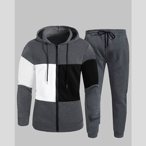 Ensemble de survêtement pour homme avec capuche et blocs de couleur, sweat-shirt à fermeture éclair intégrale et pantalon de jogging, vêtements de sport décontractés pour l'automne - Product Image 1