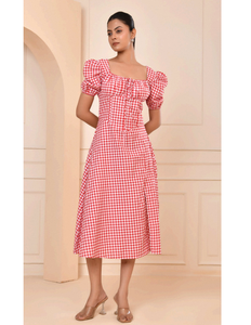 Vestido Corsé Rojo a Cuadros para Mujer, Estilo Bodycon, para Fiestas de Verano, Casual, Elegante, Ropa de Moda para Damas, Tendencia, Color Sólido Natural - Product Image 3