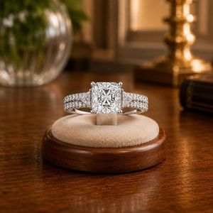 Anillo Romántico de Dos Bandas con Moissanita de 2CT, Corte Cojín, Plata de Ley 925 Original, Estilo Halo, Regalo de Aniversario para Pareja - Product Image 3