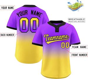 Camiseta de béisbol con diseño degradado personalizado, camiseta de béisbol sublimada con 2 botones, logotipo cosido personalizado con número de nombre - Product Image 2